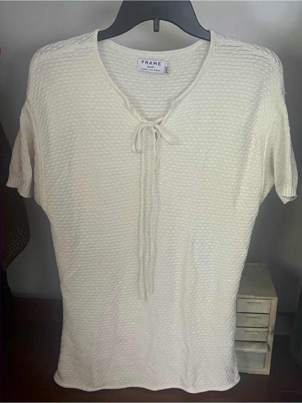Frame Denim Cream Tie-Front Short Sleeve Knit Top